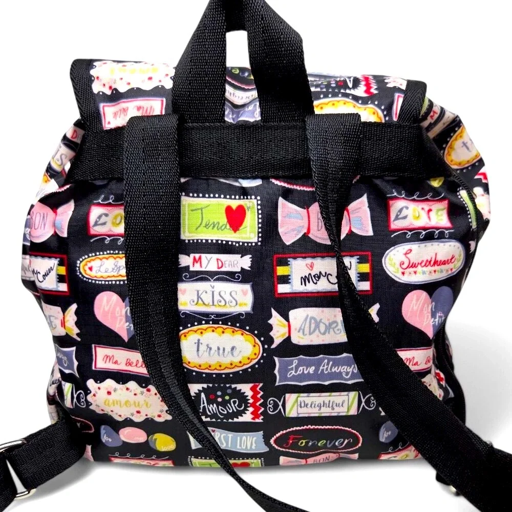 Lesportsac Edie Mini Back Pack Bag Candy‎ Wrapper Canvas Trim Boxy Body School